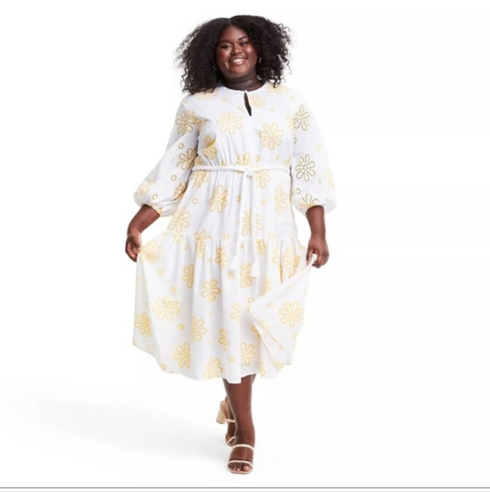 Alexis yellow Daisy Floral embroiderd dress 1x